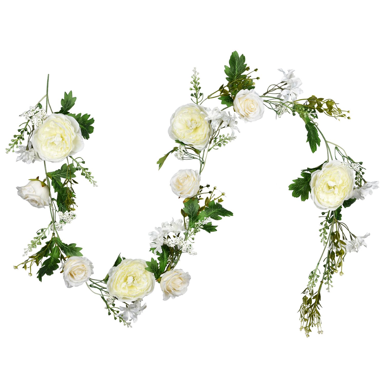 2 Pack Artificial Peony Garland - 6Ft Silk White Peony Flower Arch Vine For Wedding Party Table Decoration