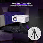 Mini 1080P Projector, 5G WiFi, Bluetooth, iPhone Compatible, Includes Tripod