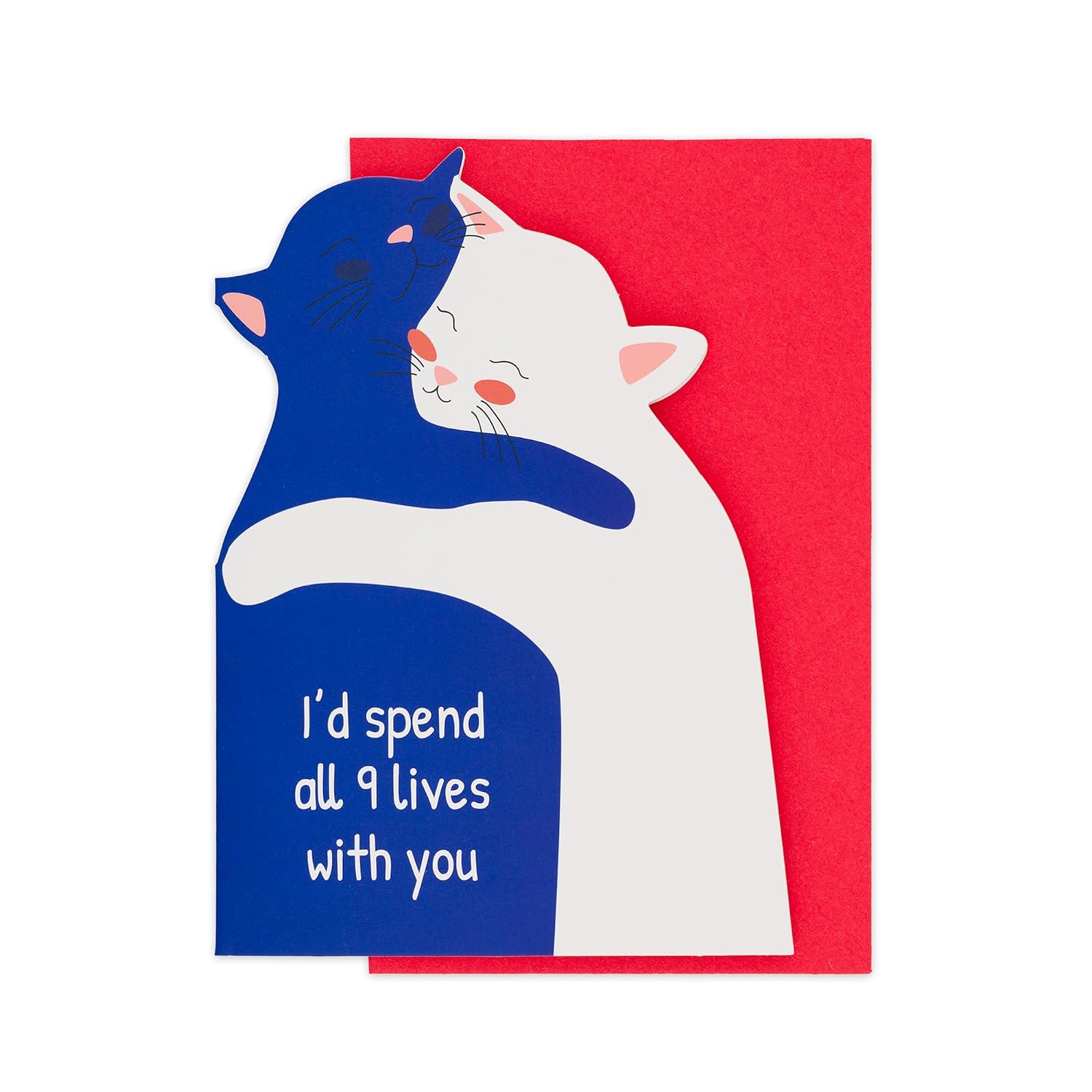 Cute Cat Card With Envelope – “I’D Spend All 9 Lives With You” – Romantic Anniversary, Birthday Or Valentines Day Card – Pairs Well With Love Gifts For Men And Women