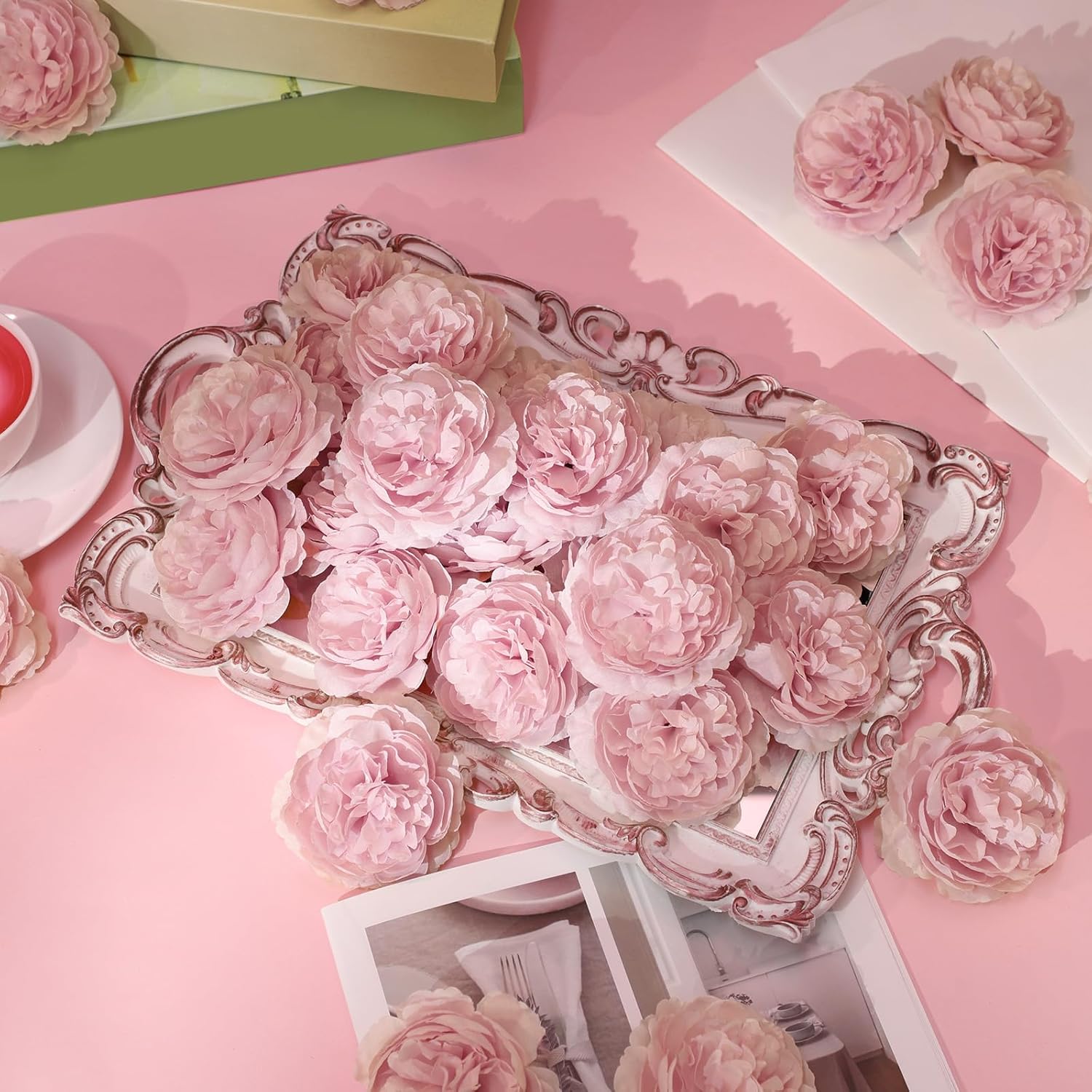 50 Pcs Artificial Flowers, 3.2 Inches Silk Rose Head Flowers Fake No Stem For Wedding Bridal Bouquet Home Floral Decor Diy Centerpieces Arrangements Party Tables Decoration(Dusty Pink)