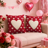Red Valentines Pillow Covers 18X18 Set Of 2, Cream Heart Print Valentine'S Day Themed Love Holiday Throw Pillowcases Anniversary Decorative Outdoor Farmhouse Cushion Cases Couch Sofa Bed Decor