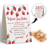 Don'T Say Baby Clothespin Games, Strawberry Baby Shower (Pack Of 1 Sign And 50 Mini Natural Clothespins), Baby Shower Decorations, Berry Sweet Baby Shower Game, Party Favors Supplies - 16