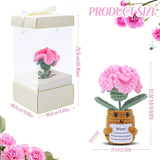 Mother'S Day Decor Artificial Carnation Flowers Handmade Crochet Flower Bouquet Cute Knitted Flower Bouquet Kit Crochet Plant Potted Artificial Carnations Gift Box (Pink, 1Pcs)