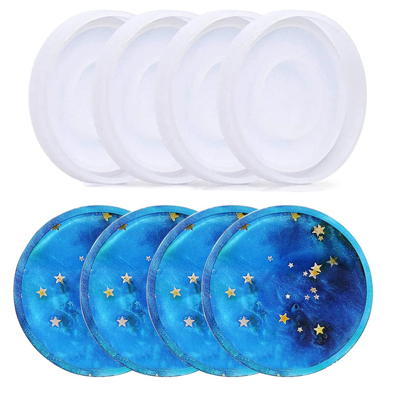 4 Pcs Silicone Coaster Molds, Diameter 3.94"/10Cm - Round Epoxy Casting Molds