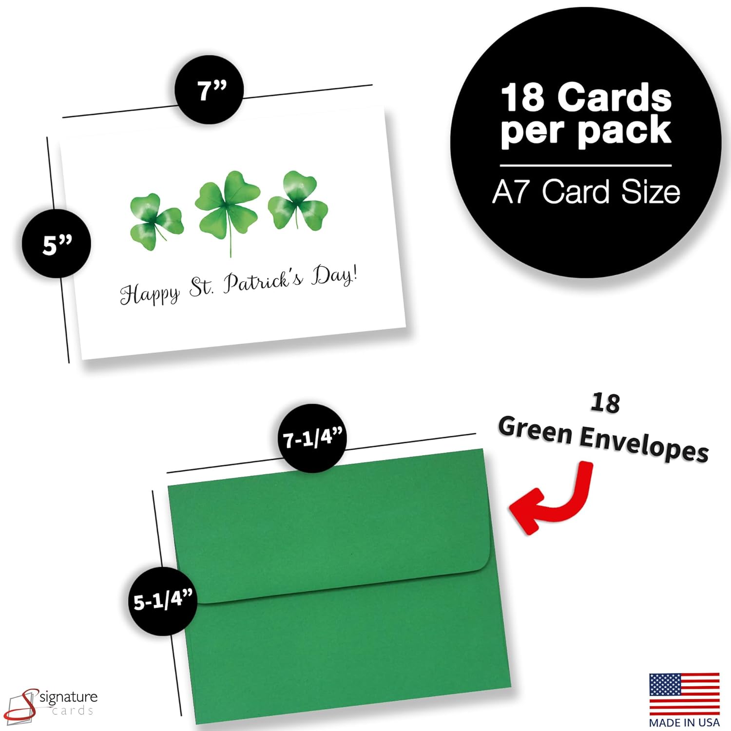 Happy St. Patrick'S Day Cards For Family & Business (Lucky Clover) Saint Patrick Bulk Greeting Card Set Pack Of 18 With Envelopes (5X7 Inch - A7) Great For Office, Work, Employees & Clients Spd2502