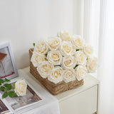 50Pcs Ivory Roses Artificial Flowers Bulk,Fake Roses Silk Flower With Stems Realistic Flowers For Wedding Centerpiece Home Party Decor