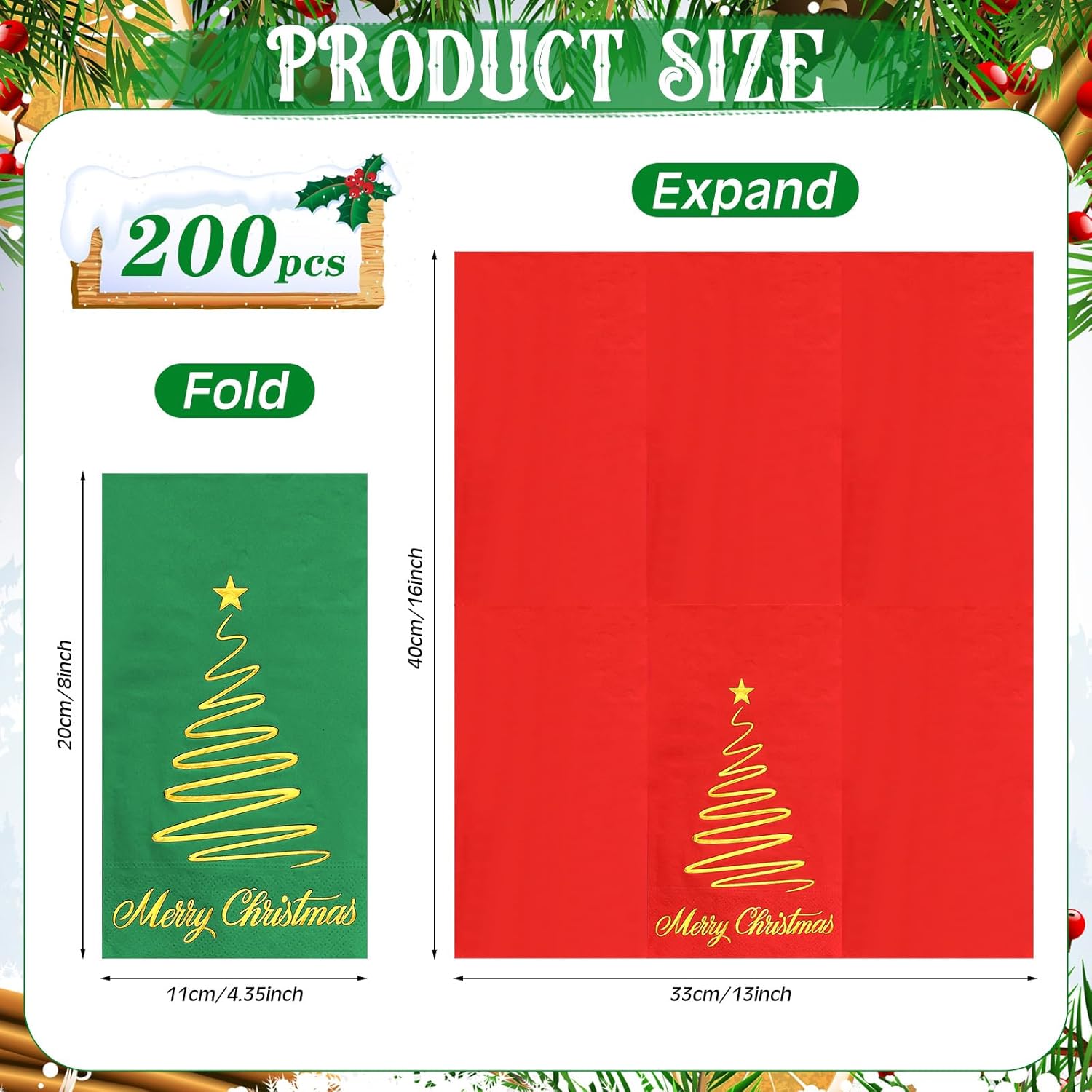200 Pcs Christmas Guest Napkins Gold Foil Red Green Merry Christmas Paper Napkins Bathroom Disposable Hand Towels For Xmas Winter Party Supplies Bathroom Kitchen Decor