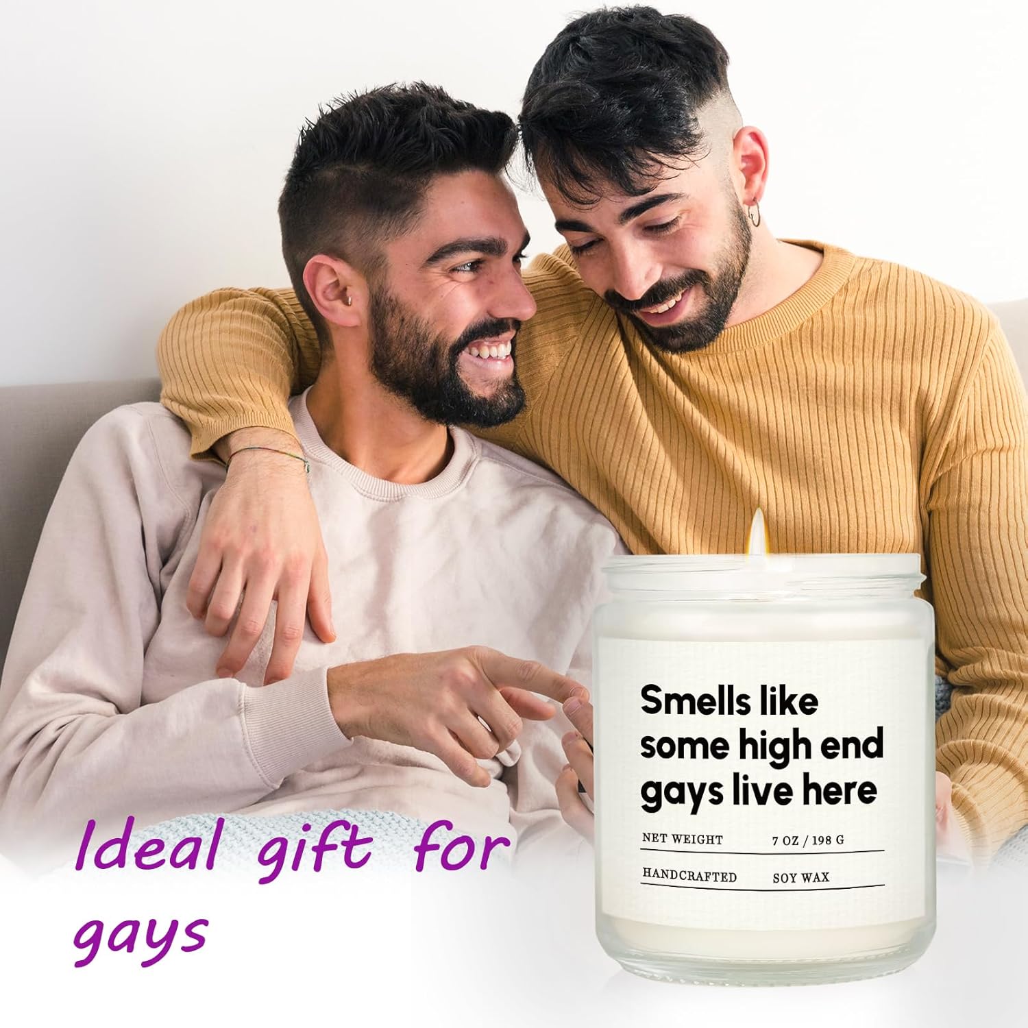 Gifts For Gay Men, Funny Gay Pride Gifts For Lgbtq Queer Boyfriend Husband Brother Friend, White Elephant Gift, Valentines Day Housewarming Anniversary Birthday Present - Soy Wax Candle 7Oz