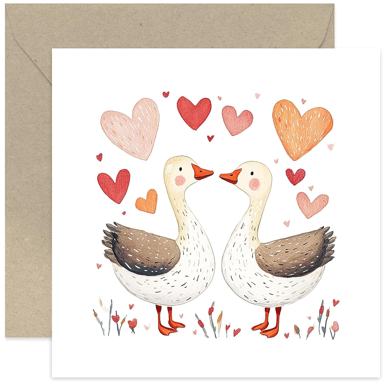 Special Happy Wedding Anniversary Card For Wife, Geese In Love Artwork Painting, Romantic Present For Him To Celebrate Marriage, Valentine'S Day Card For Boyfriend Girlfriend, Simple, Blank Inside