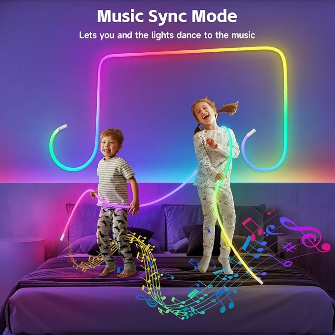 9.84FT Neon LED Rope Lights 360 Degree USB Music Sync App Remote Waterproof Gaming Lights