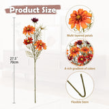 Artificial Daisies Orange Flowers Stems 5 Pcs Fake Gerbera Daisies Long Bouquet Faux Florals Gradient 27.5" Boho Decor For Home Table Wedding Centerpieces Thanksgiving