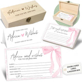 Pink Bow Advice And Wishes For The Mr And Mrs - 50 Packs Wedding Advice Cards Bridal Shower Game Cards With Box Reception Guest Book For Bride Groom Newlywed Engagement Party Decoration -A05