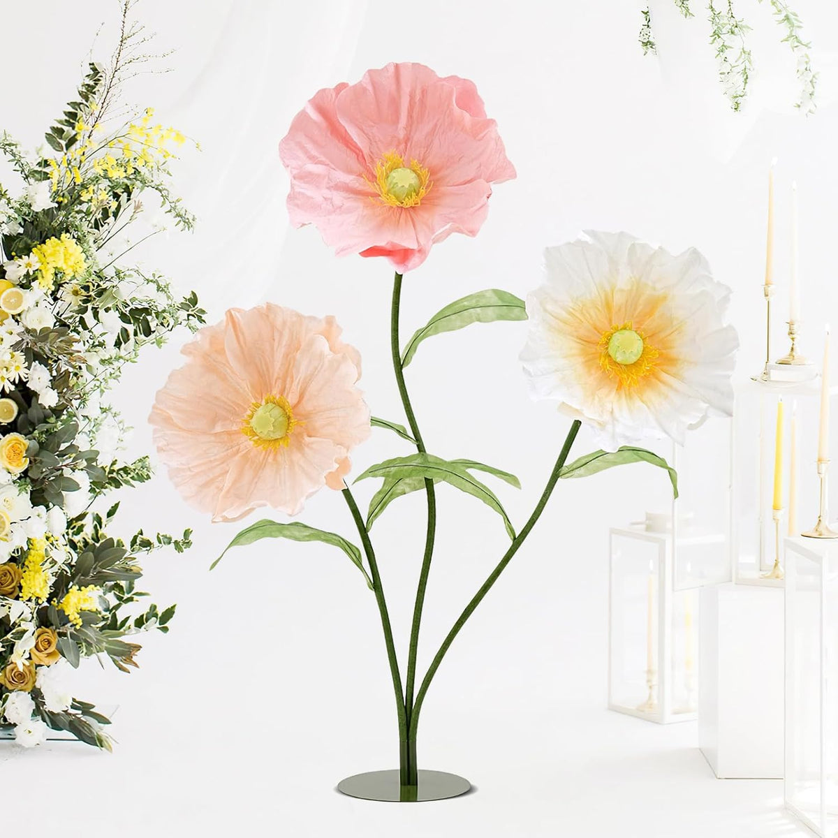 Large Giant Flowers Wedding: Paper Artificial Flowers Decoration 5.58Ft Standing Huge Handcrafted Roselle Garden Hotel Office Photography Props Art Gallery Shop Window Display(White|Champagne|Pink)