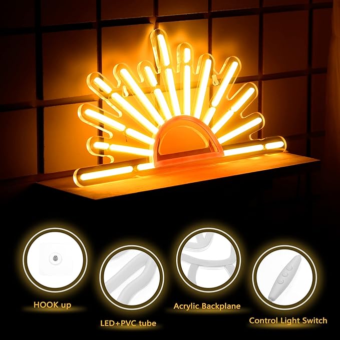 Orange Sunrise Sunset Neon Sign Boho LED Wall Light USB Powered Sun Horizon Decor for Bedroom Living Room