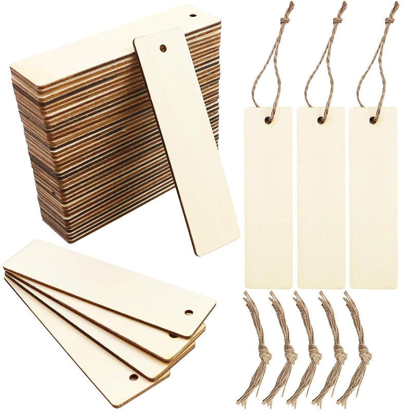 50 Pcs Blank Wooden Gift Tags Labels, Rectangle Wood Crafts Diy Blank Hanging