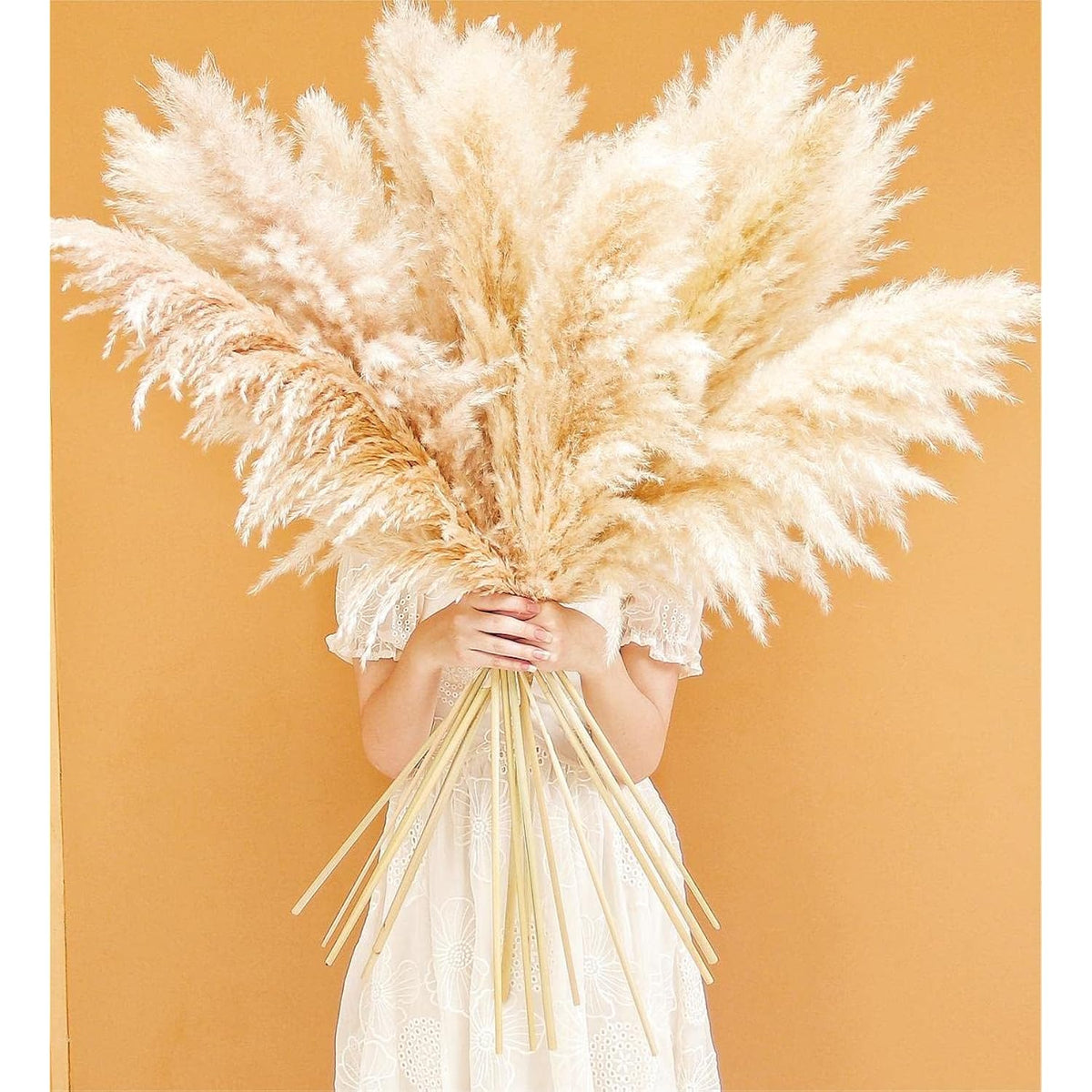46" Inch 10 Stems Natural Pampas Grass Decor Tall, Pompas Grass, Tall Pampas Grass For Weddingm, Farmhouse, Boho Home Decor (Beige)