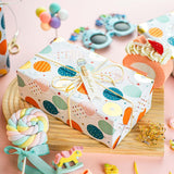 Birthday Wrapping Paper, Metallic Gold Gift Wrap Paper Roll, Colorful Balloon Cute Polka Dot Star Happy Birthday Design - 17 Inches X 32.8 Feet