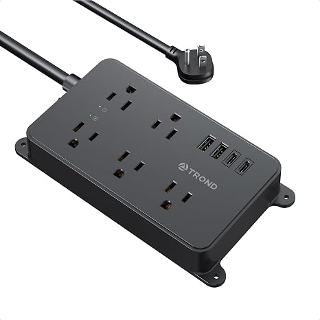 Surge Protector Power Strip 5 Outlets 4 USB Ports 2 USB C 5FT Flat Plug Wall Mount 1300J Black