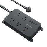 Surge Protector Power Strip 5 Outlets 4 USB Ports 2 USB C 5FT Flat Plug Wall Mount 1300J Black