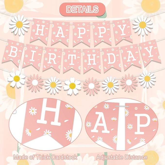 Daisy Flower Birthday Party Decorations, Daisy Happy Birthday Banner Daisy Flower Birthday Cake Cupcake Toppers For Hippie Themed Daisy Party Girl Baby Shower Birthday Boho Daisy Birthday Supplies
