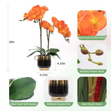 Orchids Artificial Flowers Real Touch Fake Flowers In Ceramic Pot 20" Orange Faux Orchid Plant Lifelike Silk Phalaenopsis For Centerpiece Hotel Home Indoor Decor