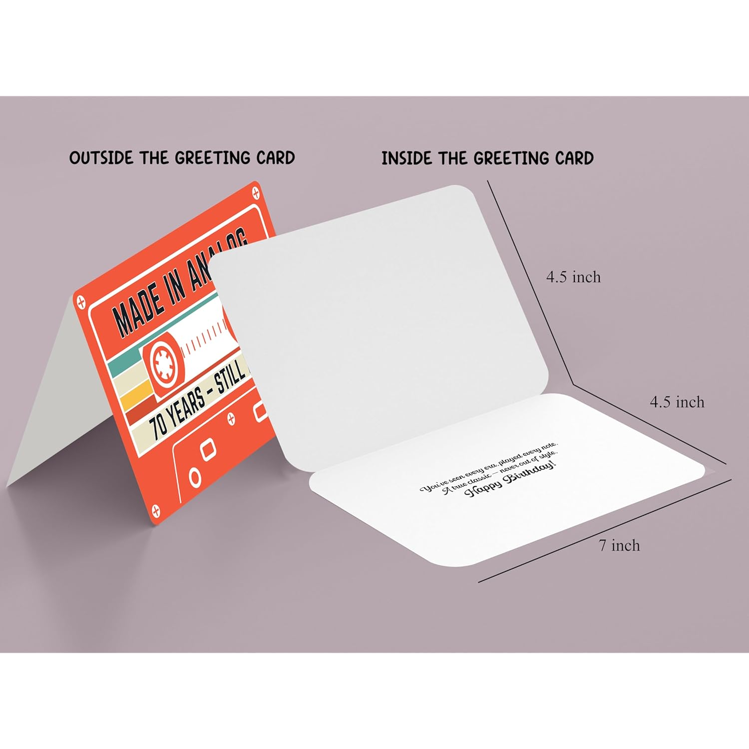 70Th Birthday Gift – Retro Cassette Tape Design – Made In Analog, Still In Tune – 70 Year Old Greeting Card For Him Or Her – 4.5X7Inch With Red Envelope, Sticker
