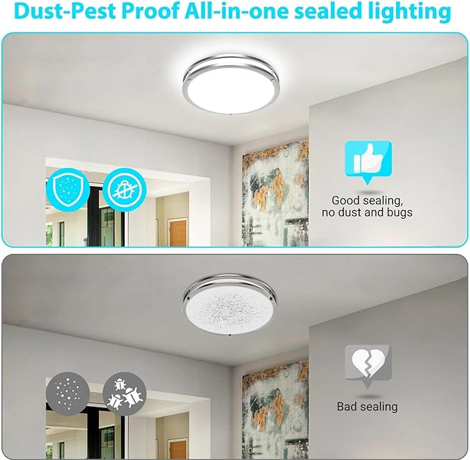 13 Inch Brushed Nickel LED Ceiling Light 24W Dimmable Flush Mount Fixture