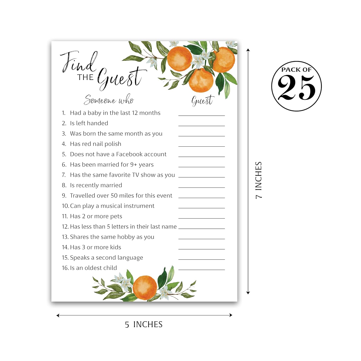 A Little Cutie Baby Shower Games — Find The Guest Game — Pack Of 25 — Icebreaker Baby Shower Activity, Citrus Orange Theme, Gender Neutral Guess Who Came To The Party G350-Ftg