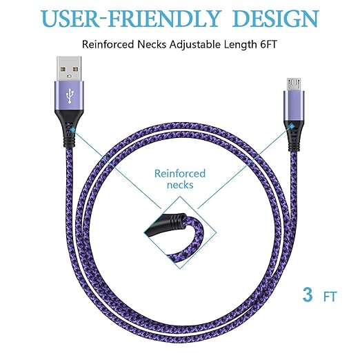 4 Pack 3FT Micro USB Fast Charging Cable for Samsung Galaxy Kindle Fire Android Devices