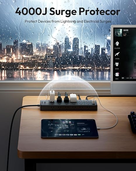 Large 24 Outlet Surge Protector Power Strip 5FT Extension Cord 4000 Joules