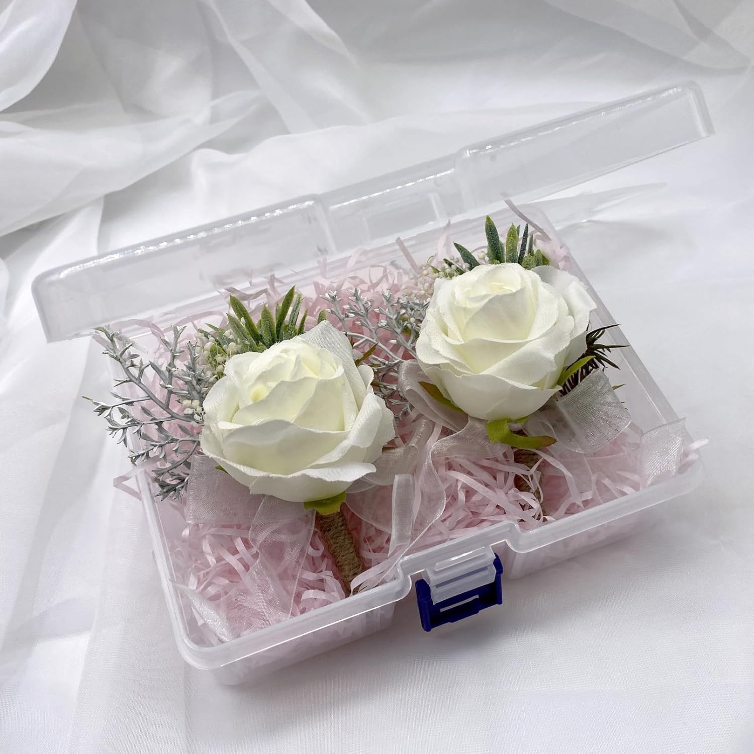 Set Of 2 Ivory Rose Boutonnieres For Men Groom Ceremony Corsage With Pin Artificial Flowers