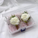 Set Of 2 Ivory Rose Boutonnieres For Men Groom Ceremony Corsage With Pin Artificial Flowers