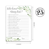 Greenery Baby Shower Games Who Knows Mommy Best - Pack Of 25 - Gender Neutral Baby Shower Game New Parent Couples Coed Reveal Fun Guessing Game Mom To-Be Green Olive Branch Shower Activity G320-Wkm