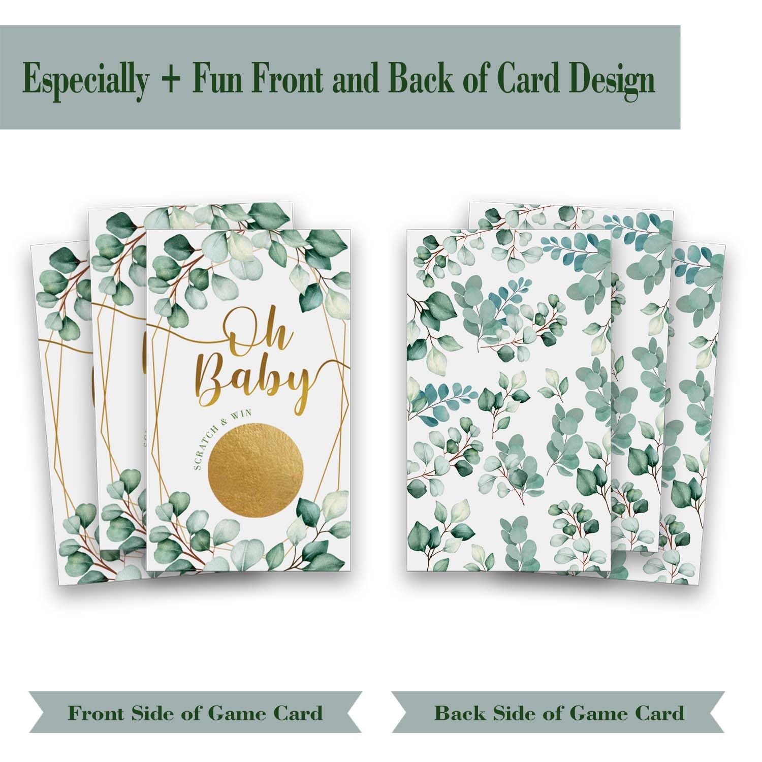Baby Shower Scratch Off Game, Oh Baby Eucalyptus Neutral Boy Girl Lucky Draw Card, Party Activities, Decorations, And Supplies Set Of 50-Sc32W