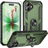 iPhone 17 Case iPhone 18 Case with Screen Protector and Built-in Kickstand Army Green Full Body Cover