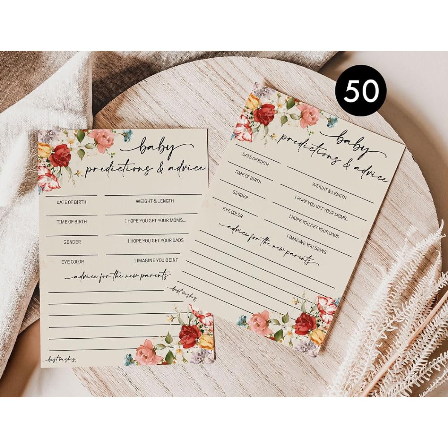 Wildflower Baby Shower Game, 50 Advice And Prediction Cards, Fun Activity, Girl, Boho Theme Decorations, A Little Wild Flower Is On The Way, Floral Baby In Bloom