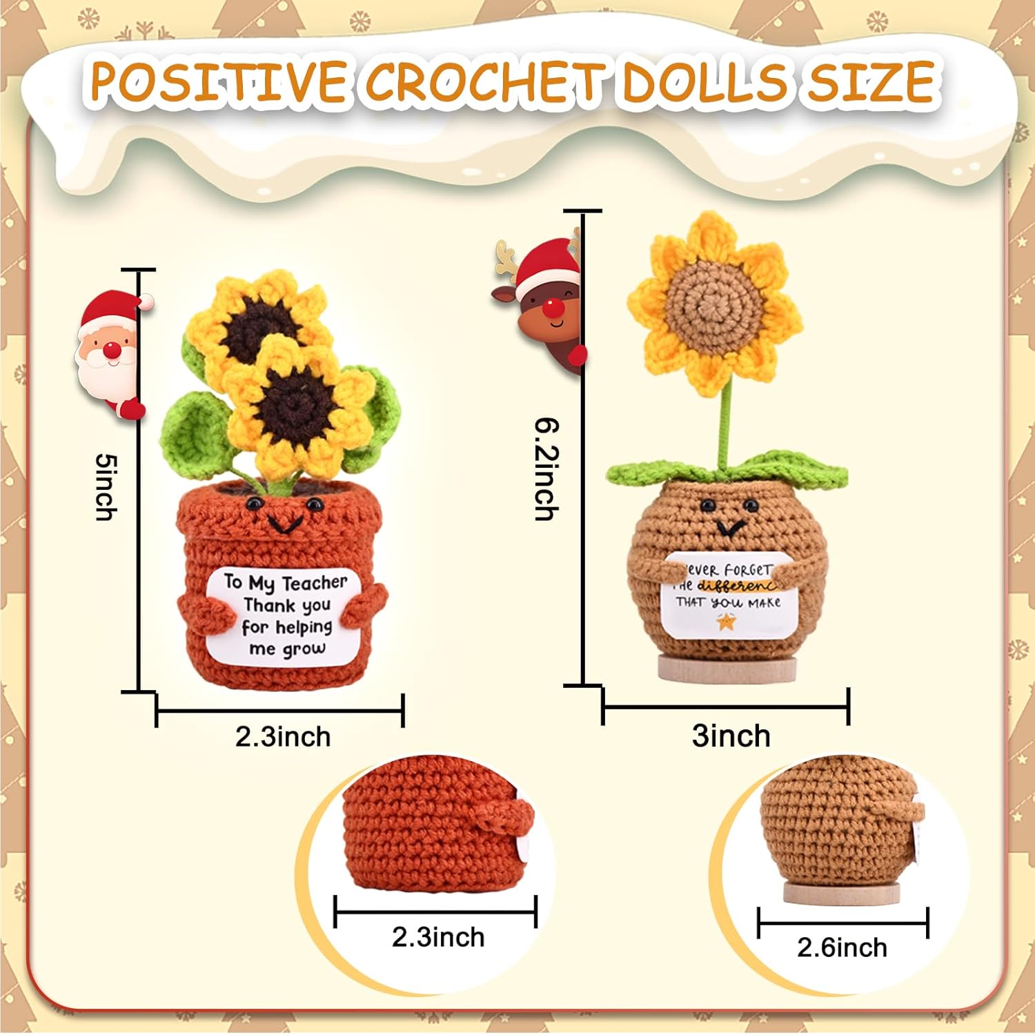 2 Pcs Handmade Positive Sunflower Crochet Artificial Flowers Decorations Sunflower Gift For Women Men Mom Graduation Teacher Appreciation Birthday (Nftd/Tmt)