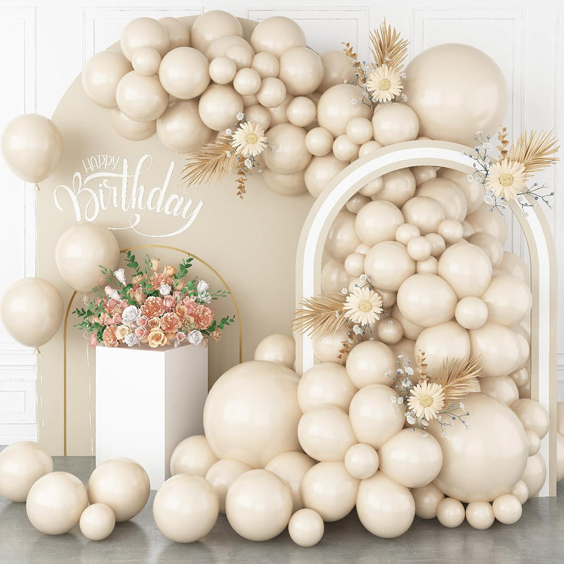 White Sand Balloons, 113Pcs Different Sizes Cream Beige Balloon Garlan