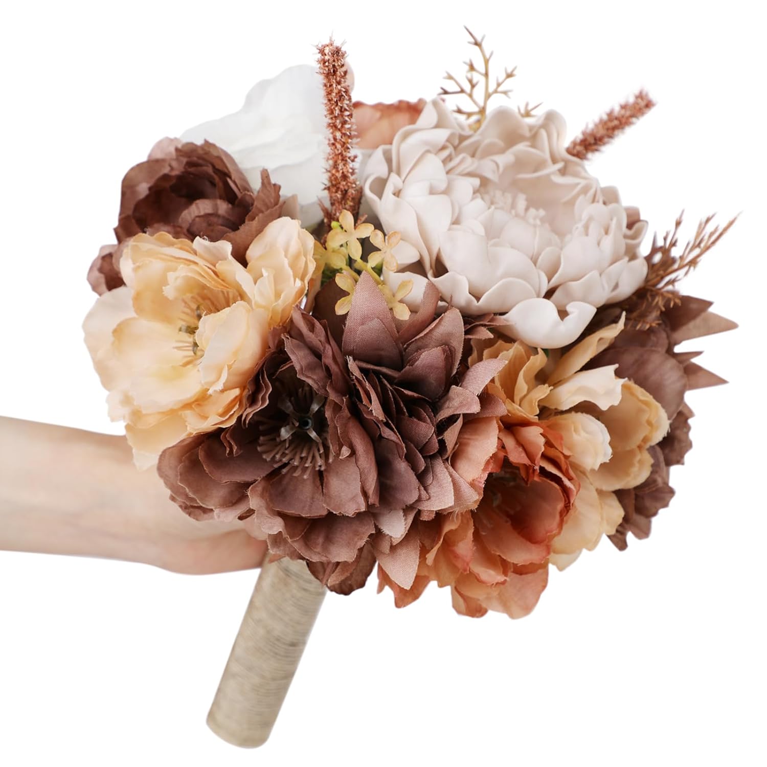 Wedding Bouquets For Bride Bridesmaid Artificial Peony Flower Bouquet Romantic Bridal Bouquet For Wedding Party Church Home Decoration (Orange Pink Tones)