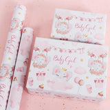 Pink Baby Shower Wrapping Paper Roll - 17 Inch X 16.4 Feet - Cute Elephant With Baby Girl Letter Design Perfect For Girls, Birthday, Party