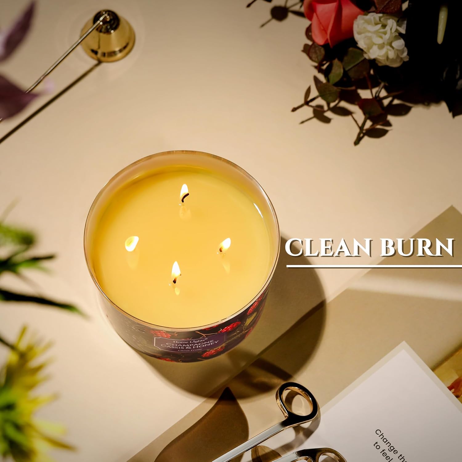 Homelights Scented Candles For Women & Men, 18Oz Candle Jars Aromatherapy 4-Wick Candle, Ideal For Eclectic Mixed Styles Home Decor And Gifts, Champagne Cassis & Honey