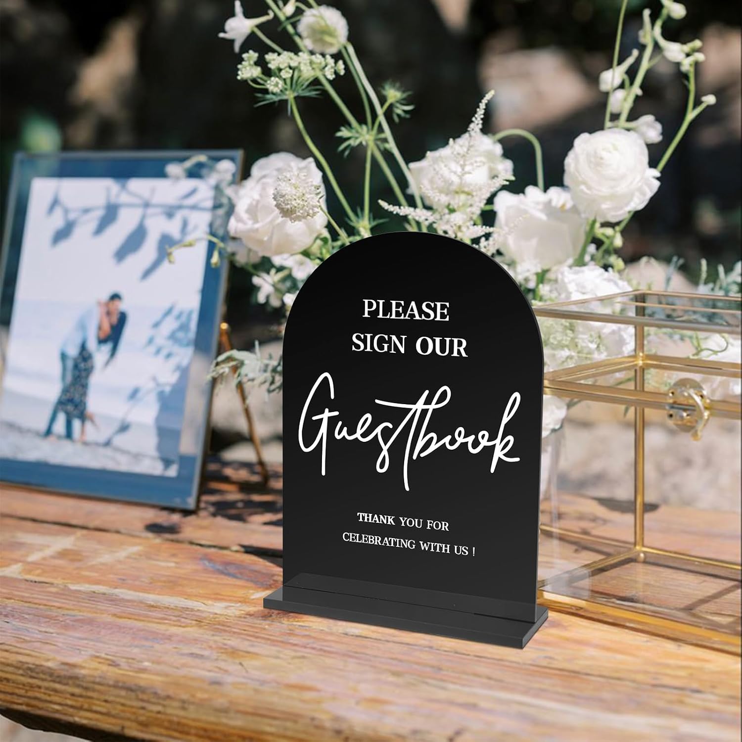 4 Pcs Acrylic Wedding Signs - 5X7 Inch Black Signage For Ceremony And Reception, Guest Book, Cards, Favors, In Loving Memory, Wedding Reception Decor