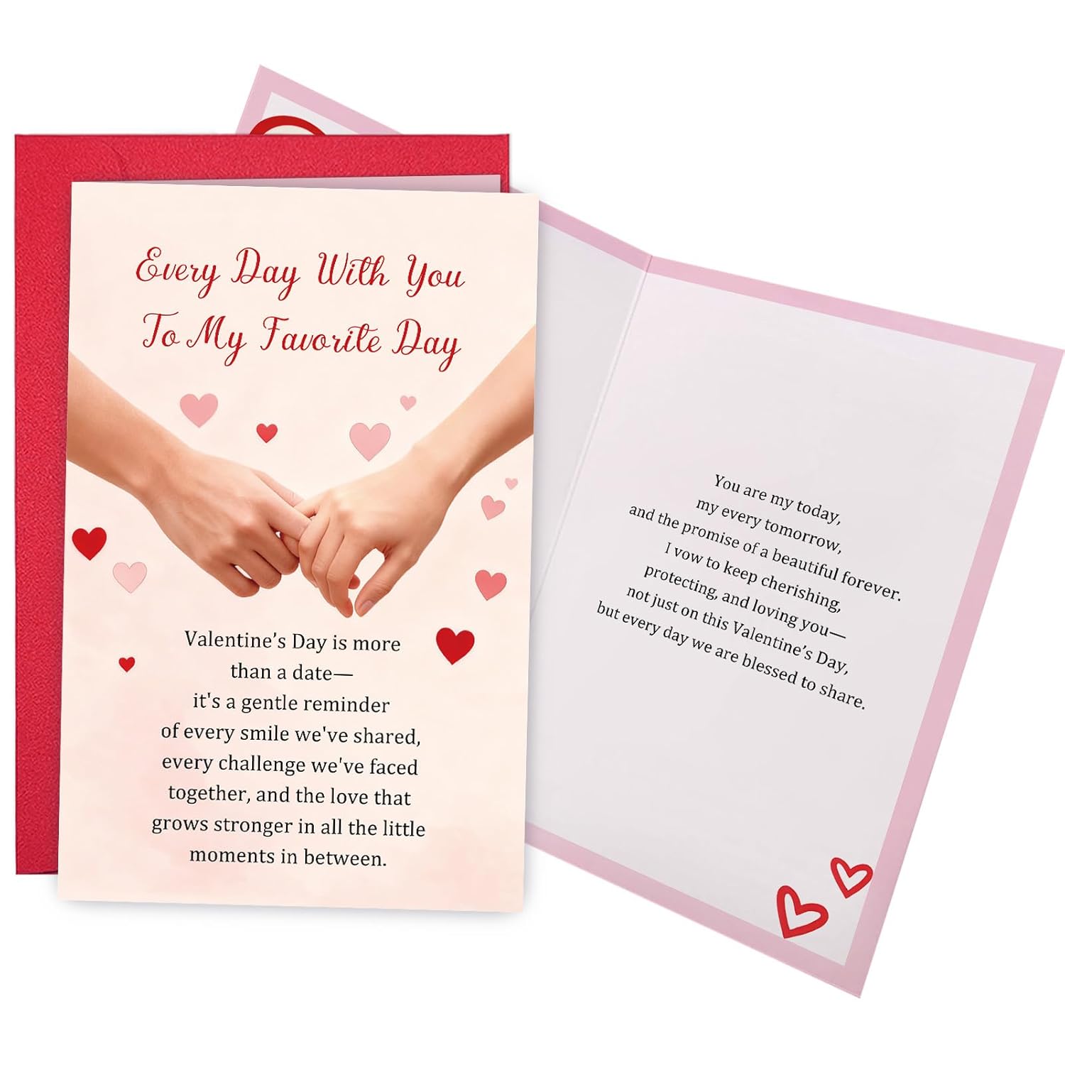 Romantic Hand Holding Valentine'S Day Card For Him Her, Valentines Love Letter Card For Husband Wife Partner, Every Day With You To My Favorite Day