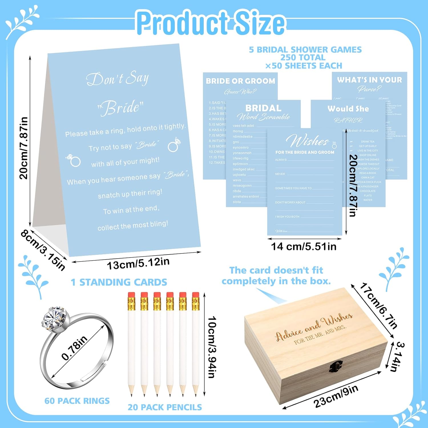 332Pcs Bridal Shower Games Supplies, 251 Wedding Games Cards 1 Put A Ring On It With Advice And Wishes Cards With Wooden Box For Something Blue Before Bridal Shower Decorations