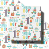 Happy 1St Birthday Wrapping Paper Roll For Boys, Mini Roll, Blue Cute Boy, Gift, Car And Cake Pattern Gift Wrap Paper For Birthday Party And More, 17 Inches X 16.4 Feet, 1 Year Old