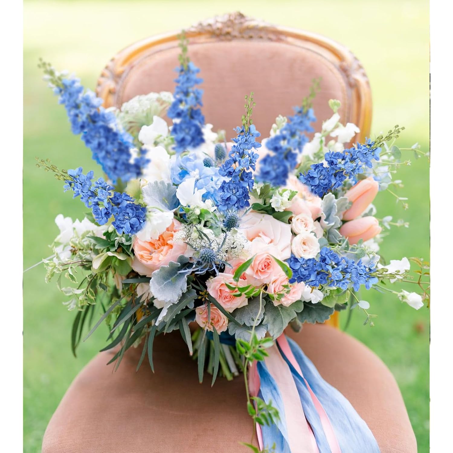43.3" Royal Blue Delphinium Artificial Flowers 5Pcs Faux Delphinium Flowers Larkspur Long Stem Artificial Flowers For Wedding Table Centerpieces Home Garden Decor(Royal Blue)