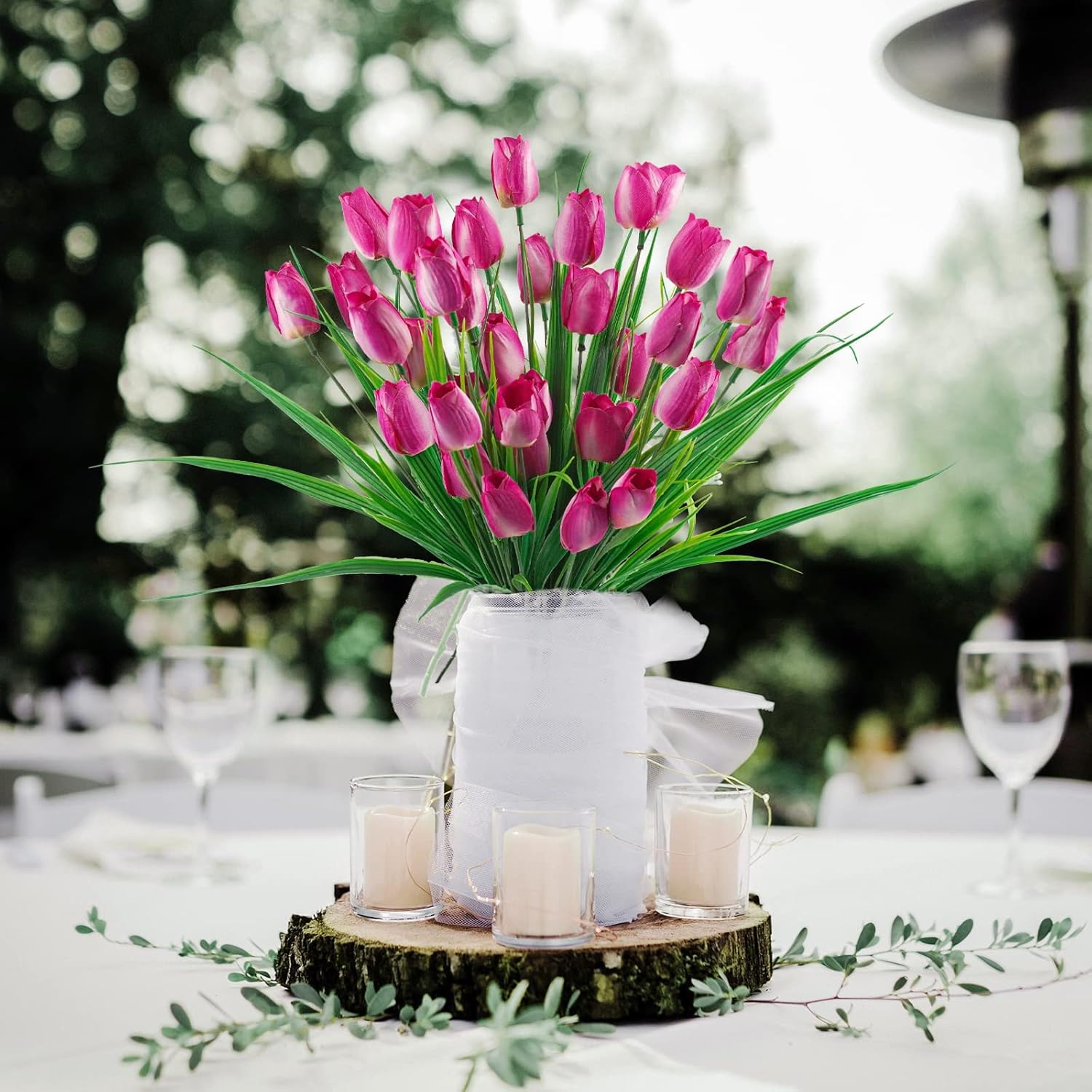 6 Bundles Tulips Artificial Flowers,30 Heads Outdoor Artificial Tulip Faux Plastic Greenery Shrubs Plants Uv Resistant For Easter Home Outside Garden Porch Window Decor (Purple)