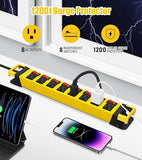 Heavy Duty Power Strip Surge Protector 8 Outlets 6FT Extension Cord Individual Switch Yellow