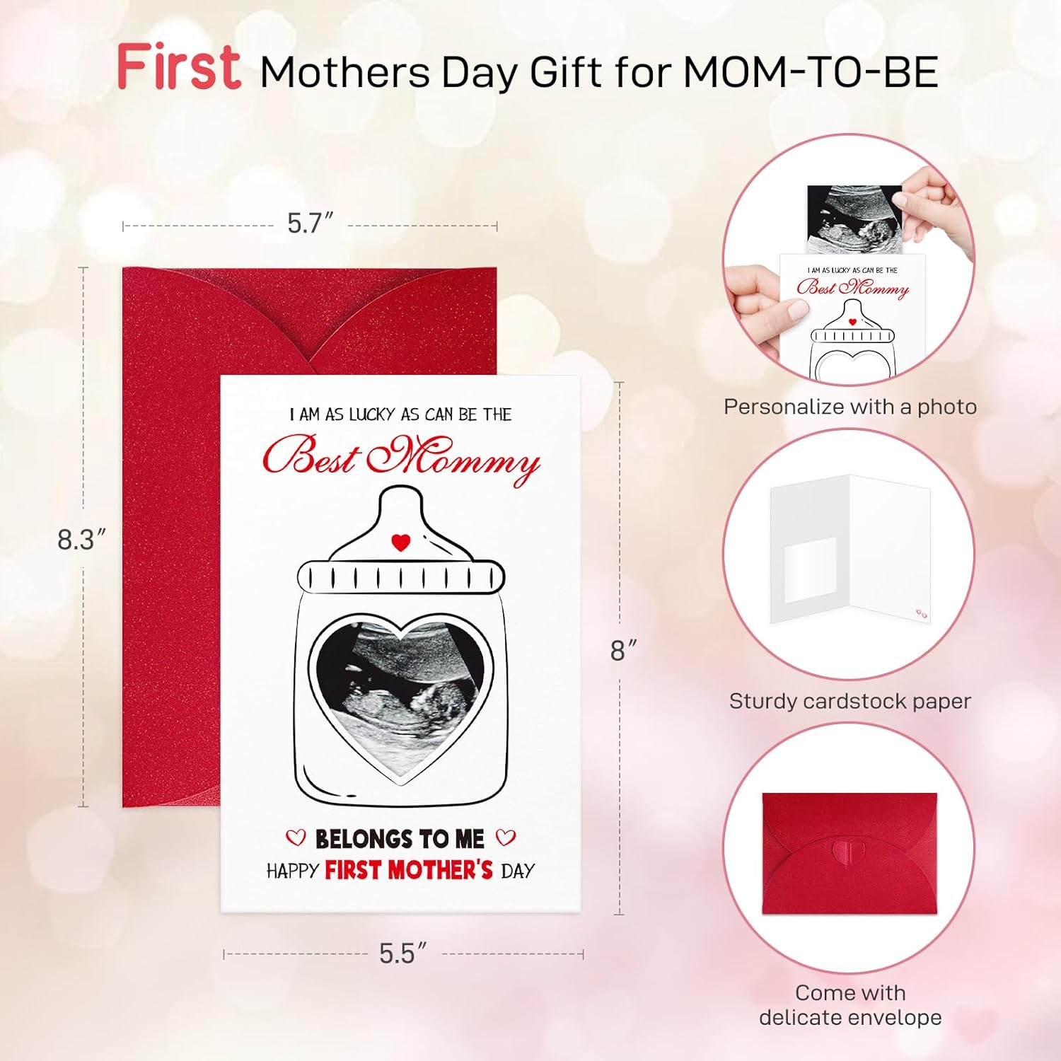 First Mothers Day Card - 5.5X8 Happy 1St Mother'S Day Gift Card For Mom To Be With Photo Frame From The Bump Baby Pregnancy Gift With Envelope For Expecting Mom