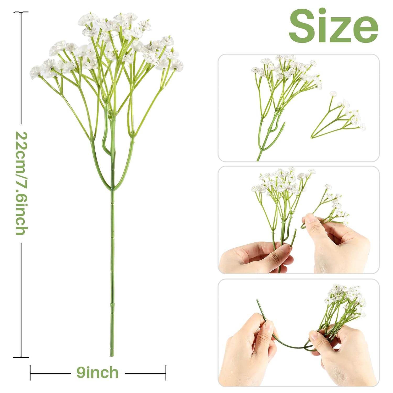 10 Baby Breath Artificial Flowers - 7.6" Babies Breath Flowers Artificial Faux Flowers Bouquet White Fores Greenery Real Touch Fake Flowers Arrangements Wedding Centerpieces Tables Decorations